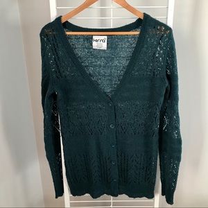 Kirra Long Sleeve Cardigan Teal Sweater